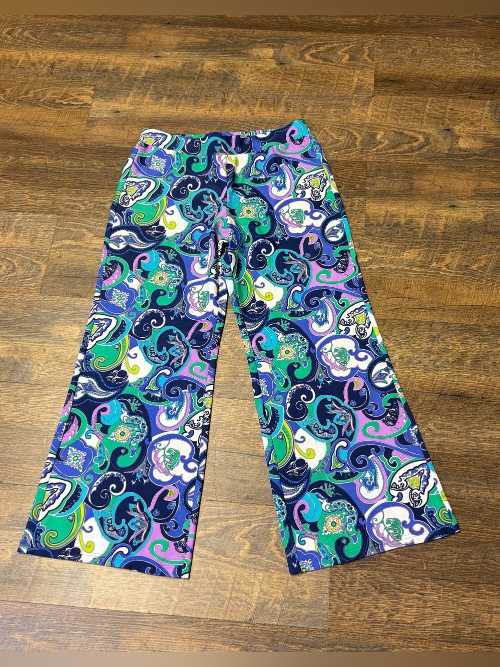 Jude Connally Pants Wide Leg Pull On Stretch Purple Blue Green Women's XS Artsy